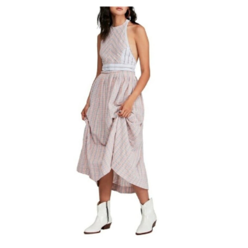 Free People plaid "pretty in" maxi dress size Medium